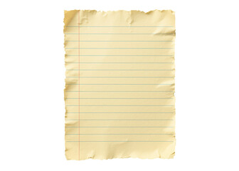 Obraz premium Old yellowed lined paper with torn edges, horizontal blue lines, red margin, isolated on transparent background, paper, vintage, school.