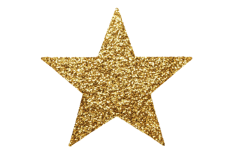 Gold glitter star isolated on transparent background. Symbol of success, celebration, and quality.
