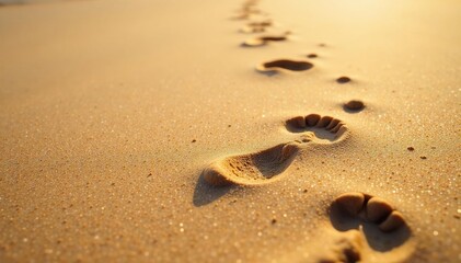 Close-up of various footprints in sand, sunny day, fun, travel