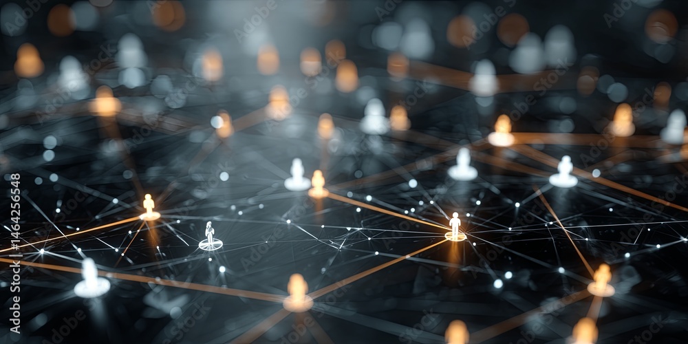 Aufkleber Abstract digital network connections with user icons symbolizing global communication and social interaction in a modern technology environment