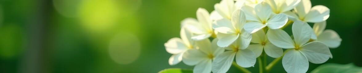Fototapeta premium Unfurling white hydrangea, broom-like shape, early bloom, botany, petals