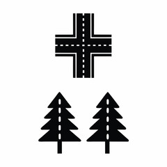 Road Path and Tree icon silhouette vector illustration