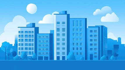 Fototapeta premium Blue city skyline, sunny day, urban landscape, real estate