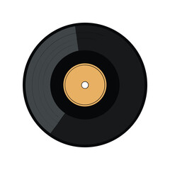 Classic black vinyl record vector illustration. partially slid retro music disc, vintage album element, analog audio graphic