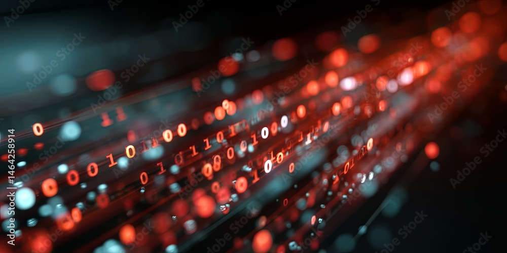 Aufkleber Abstract Digital Background with Glowing Binary Code and Light Particles Creating a Futuristic Data Visualization Effect
