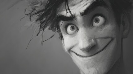 Obraz premium Close-up grayscale portrait of a stylized male figure.