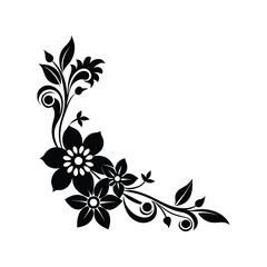 Abstract floral corner silhouette vector illustration. elegant floral design, decorative corner, ornamental border, vintage style, floral artwork