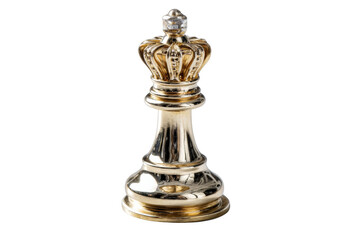 Fototapeta premium A luxurious chess king piece with a gold crown and reflective metallic finish. Png, Transparent background.