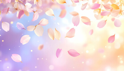 Dancing Petals: Delicate petals cascade gracefully against a dreamy gradient, creating a serene and ethereal atmosphere, perfect for evoking feelings of freshness and tranquility.