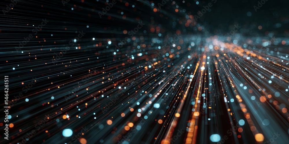 Poster Abstract digital data streams with coding elements representing cyber security concepts, visualizing network connections and information processing processes