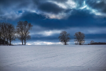 Zamarznięte ośnieżone pole. Pomorze zachodnie