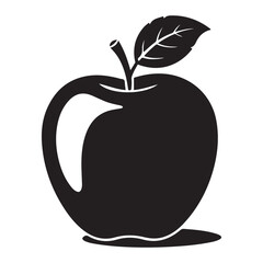 Fresh juicy apple vector illustration with leaves and organic fruit design Vector Black silhouettes. with white background