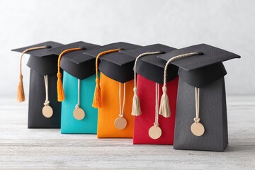 Colorful Graduation Party Favor Bags Arranged Neatly for a Festive Celebration