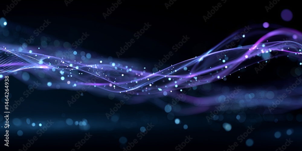 Leinwandbilder abstract digital wave with glowing particles, connecting lines, blue and purple tones against a blac