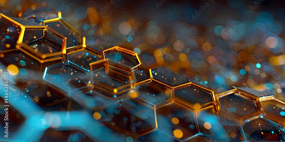 Poster Abstract Representation of Colorful Hexagonal Network Waves in a Futuristic Digital Landscape for Technology and Science Applications