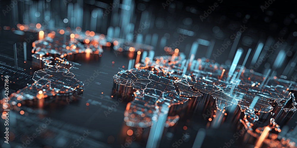 Aufkleber Futuristic Data Visualization with World Map and Server Database Elements for Digital Technology Concepts and Online Connectivity Illustrations