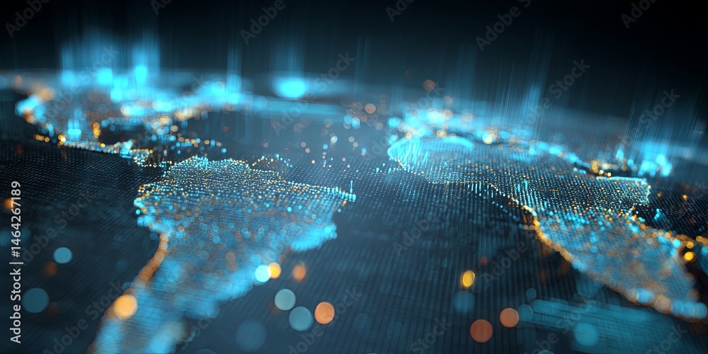 Fototapete Futuristic Data Visualization with World Map and Server Database Elements for Digital Technology Concepts and Online Connectivity Illustrations