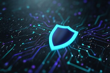 Cyber Security Shield Protecting Digital Data on Circuit Board