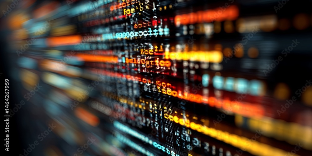 Fototapete Abstract Representation of Programming Code on a Computer Screen with Colorful Elements and Lines for Technology and Development Themes