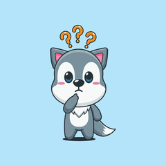 Cute wolf cartoon vector illustration is confused