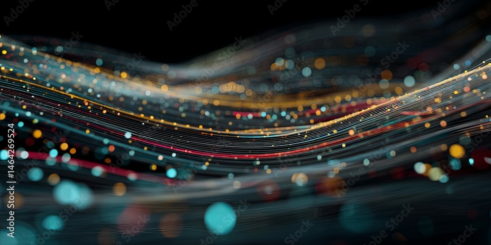 Poster Colorful Abstract Data Flow with Vibrant Lines and Digital Elements Representing Data Processing and Technology Concepts in Dark Background