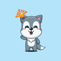 Cute wolf cartoon vector illustration get an idea
