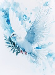 a dove with open wings holding an olive branch in its beak, international day of living together in peace, peace day pastel vector clip art