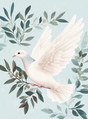a dove with open wings holding an olive branch in its beak, international day of living together in peace, peace day pastel vector clip art