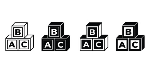Baby Blocks Icon Alphabet Cubes Stack Illustration Black and White Color Vector Design