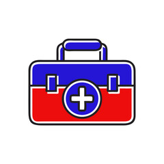Red and blue medical kit graphic design, healthcare emergency supplies, copy space