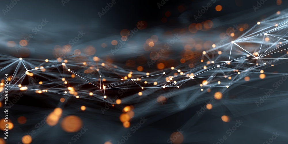 Poster Abstract network of human connections with digital nodes and glowing points representing virtual communication and social interactions in a modern context
