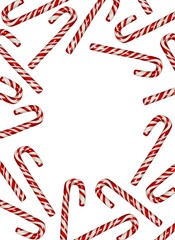 Crispy delicious red and white striped sugar cane Watercolor frame. Hand drawn illustration for New Year and winter holidays designs, for candy and caramel shops