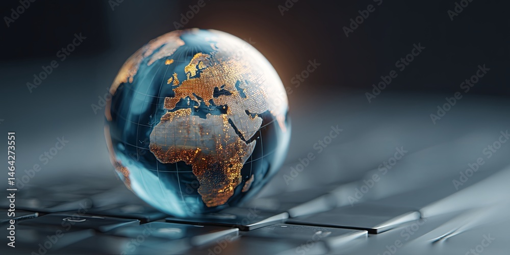 Aufkleber digital world globe on laptop keyboard representing technology connectivity, globalization, and the 
