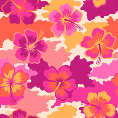 Colorful hibiscus flower with camouflage pattern design for summer holidays background. © NTRdesign