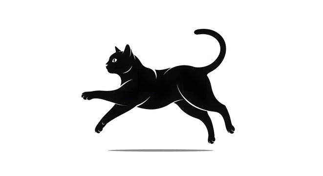 Black Cat Running Silhouette Vector Illustration