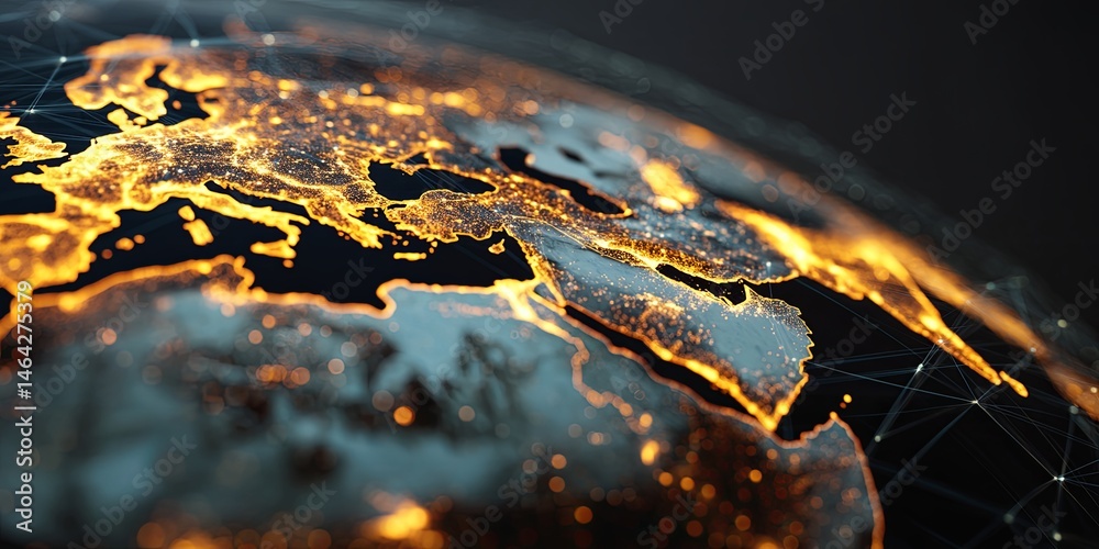 Aufkleber global connectivity and digital network across continents representing international communication a