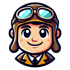 Obraz premium Cheerful aviator character, with big eyes, colored vector, flat colors, transparent background 