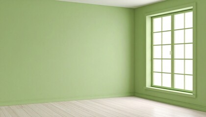 Fototapeta premium Monochrome pastel sage green empty room with window in modern house. Wall scene mockup