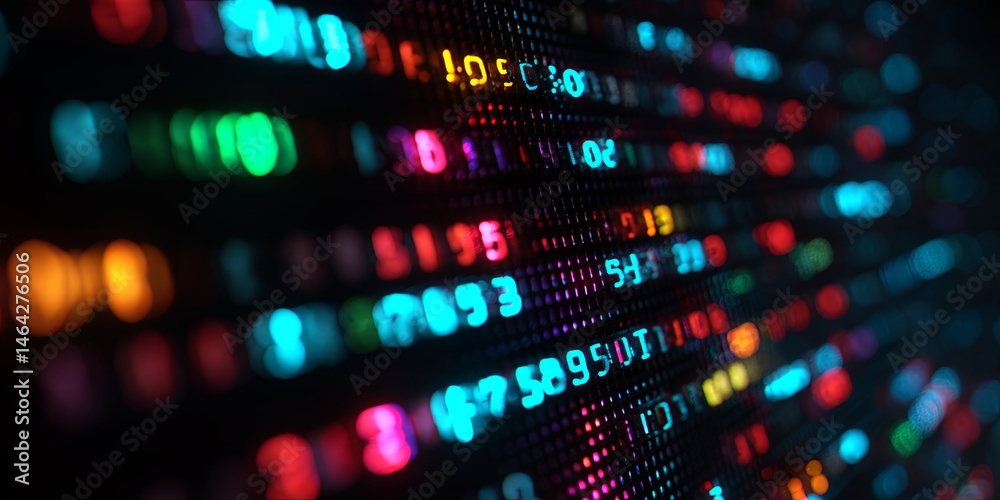 Aufkleber Abstract Code Display with Colorful Glows on Dark Background for Technology, Programming, and Digital Art Concepts