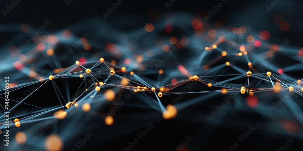 Leinwandbilder Colorful interconnected dots and lines creating a network design, symbolizing communication, collaboration, and complexity in modern technology and social interactions