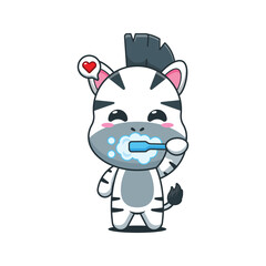 Cute zebra cartoon vector illustration brushing teeth