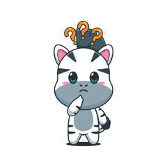 Cute zebra cartoon vector illustration is confused