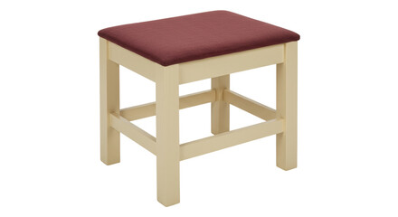 Isolated Wooden Stool with Red Cushion