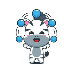 Cute zebra  cartoon vector illustration circus attraction with balls