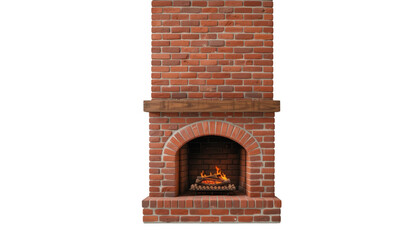Fototapeta premium Classic brick outdoor fireplace with chimney, suitable for patios, gardens, outdoor kitchens, creating cozy warmth, ambiance, and a focal point for gatherings. 