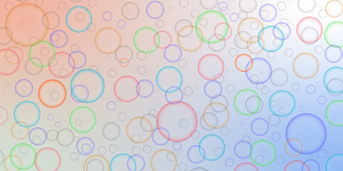 Fototapeta premium Soap bubbles flew randomly on a white background. Blue, green and pink realistic bubble with black background. Modern abstract light pink bubble background with circles.
