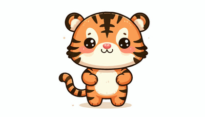 Fototapeta premium A cute cartoon tiger cub, a vector illustration of a smiling wild animal character, isolated for fun art