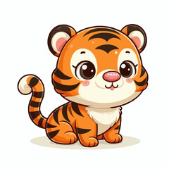A cute cartoon tiger cub, a wild orange feline vector illustration, isolated for fun