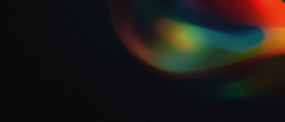 Colorful glowing abstract ring shape fluid motion with grain noise texture on dark background, vibrant cinematic. digital innovation fiction, website header banner music poster