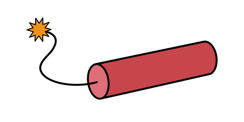 Alight dynamite. Cowboy western and wild west theme concept. Hand drawn vector illustration. Doodle icon. Red alight stick of dynamite